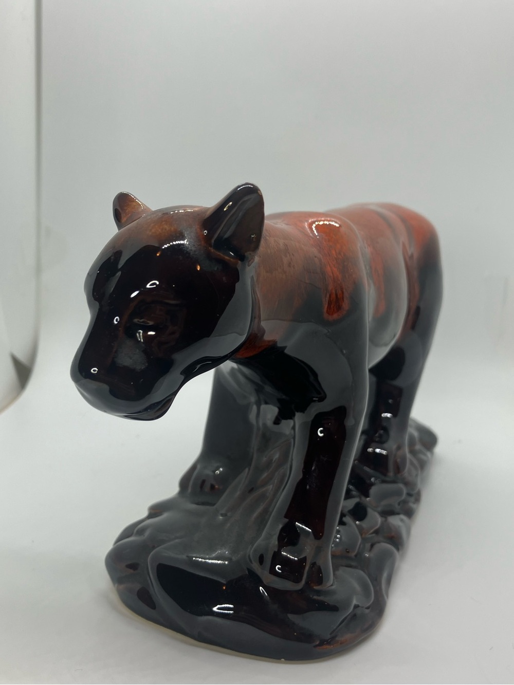 Vtg MCM Ceramic Cougar Panther Figurine Brown & Orange Drip Glaze Cat Figure - Picture 4 of 7